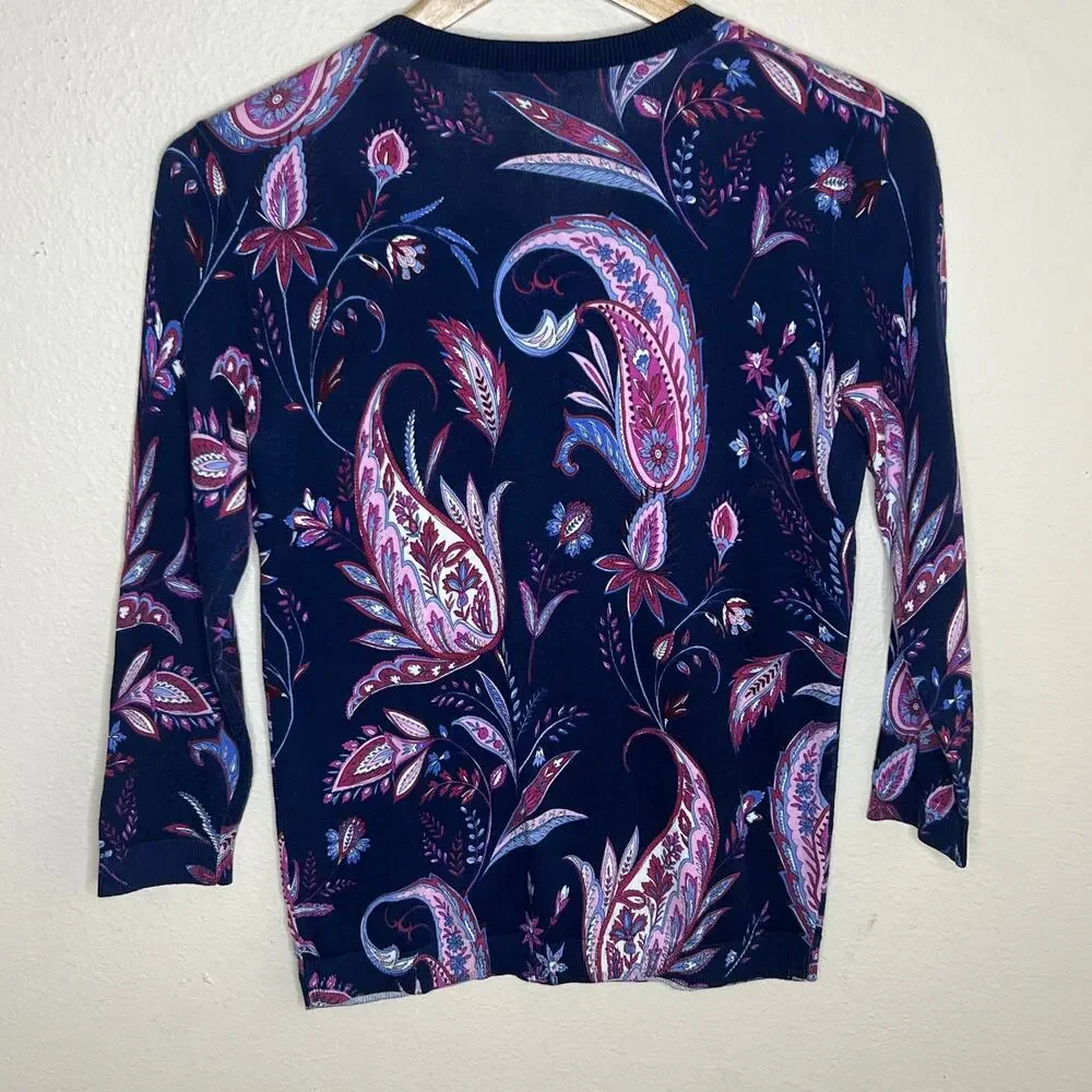 Talbots Navy Purple Paisley Button Up Cardigan Size Small - Picture 5 of 8